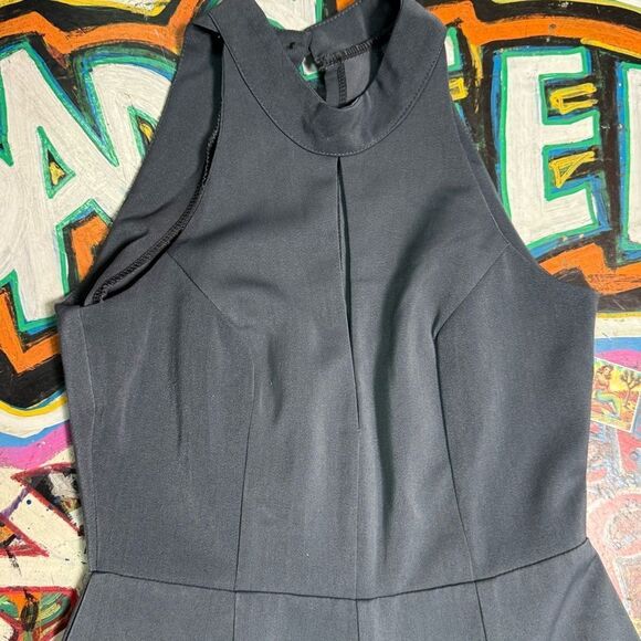 Minimalist Gray Blue High-Neck Jumpsuit - Wide-Leg, Size Large, Zip Closure - Picture 4 of 11